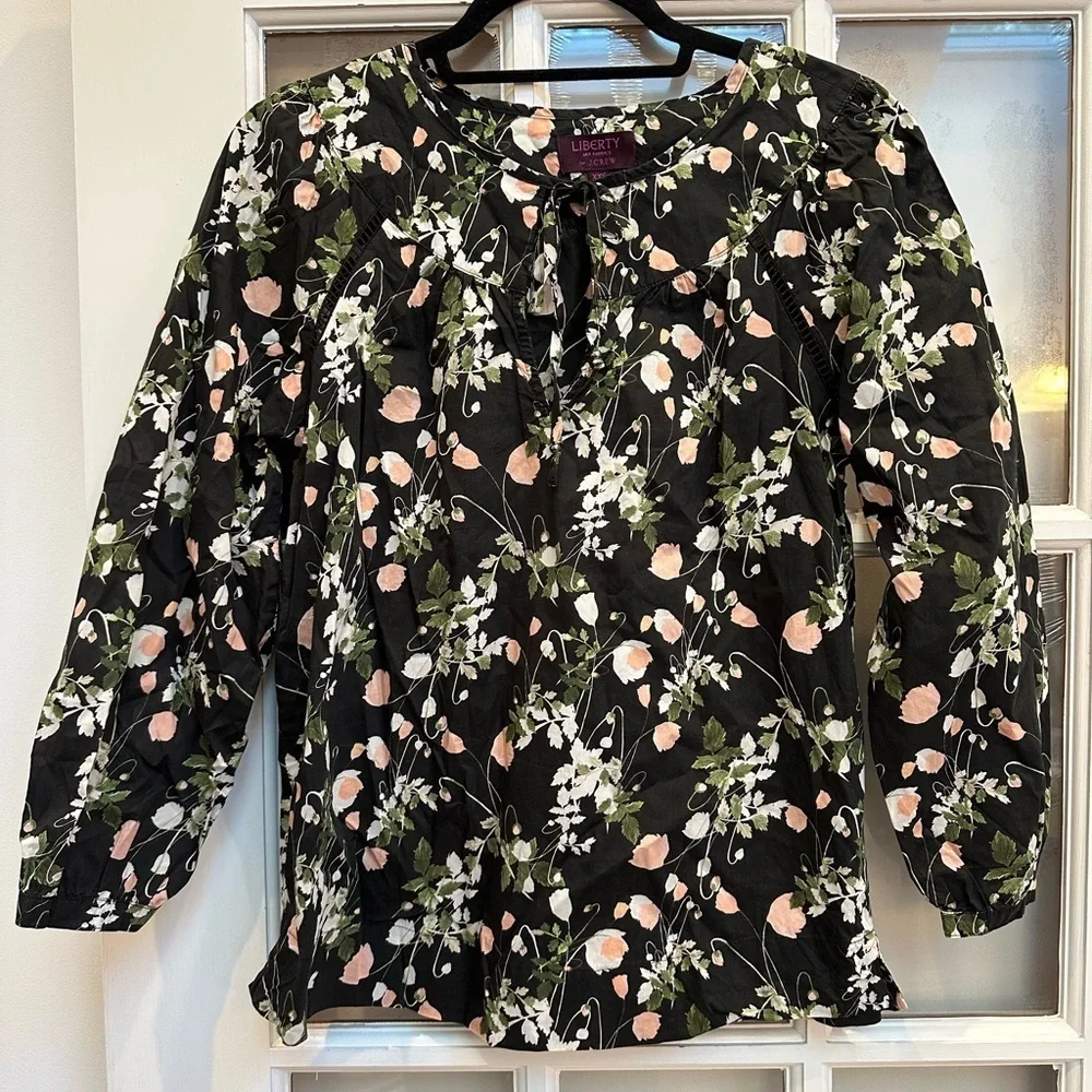 J. Crew Liberty Art Fabrics Poppy Dream Shirt Blouse Floral Print Black Size XXS